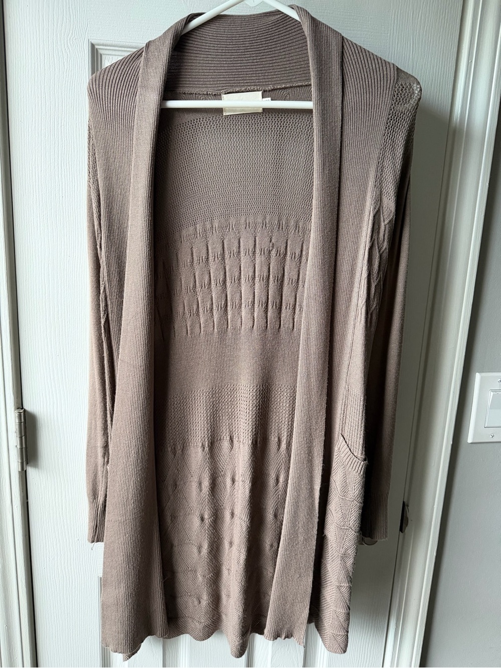 Dreamers Taupe Open-Front Knit Cardigan